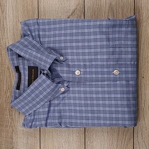 ALLEN EDMONDS Light‎ Blue Plaid Cotton Blend Mens Sz XL Casual Long Sleeve Shirt